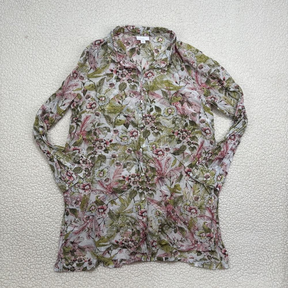 J Jill Silk Blend Button Tunic PL Floral Hummingbird Tropical Beach Cover Up